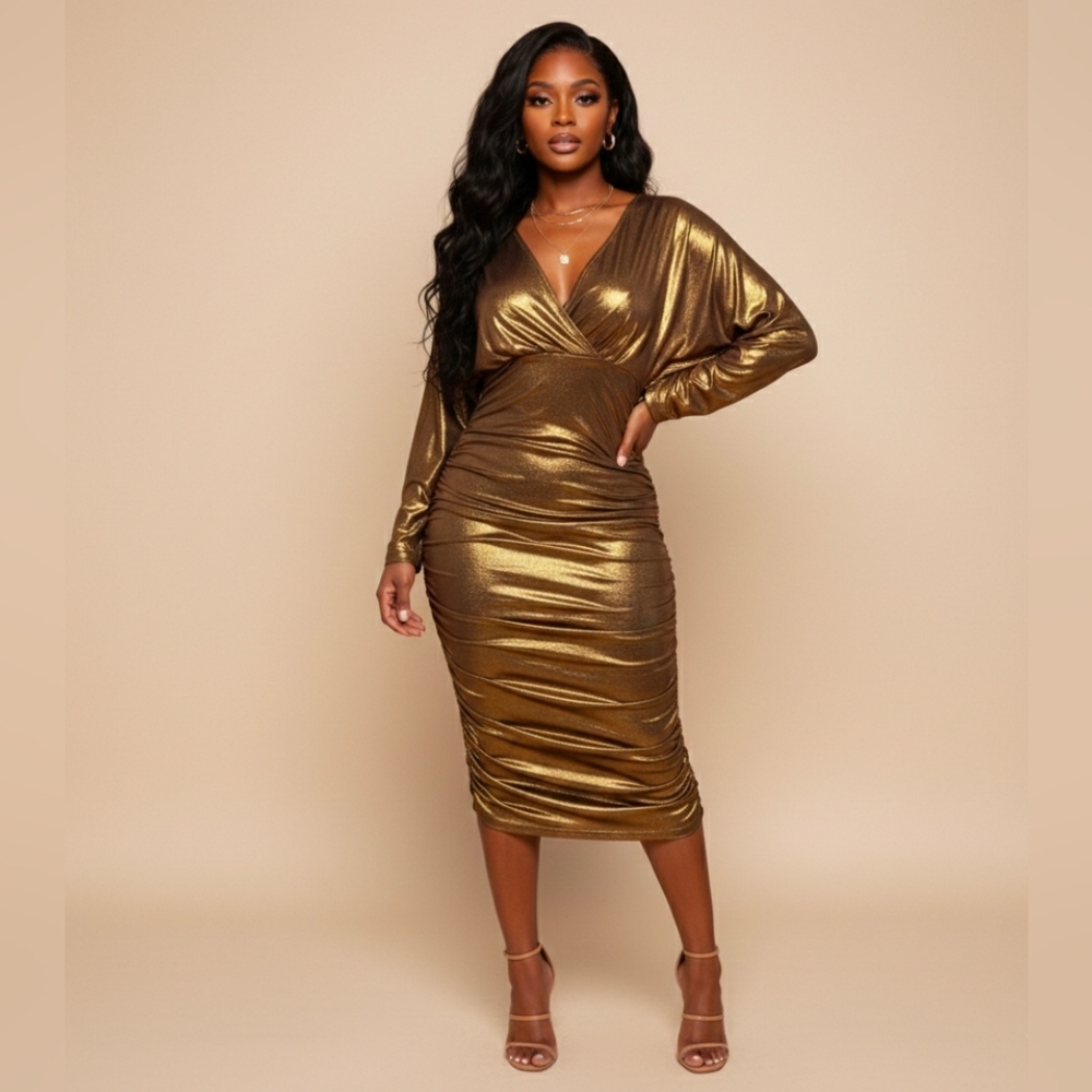 bronze gold color dress Curations | Dresses | Curations Metallic Midi Sz S bronze copper dress